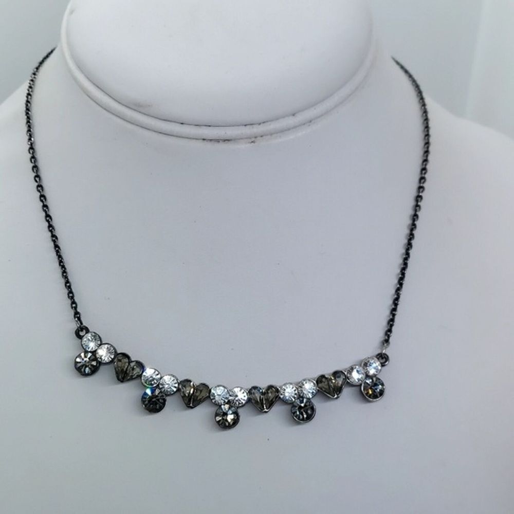 Givenchy crystal rhinestone heart gun‎ metal necklace